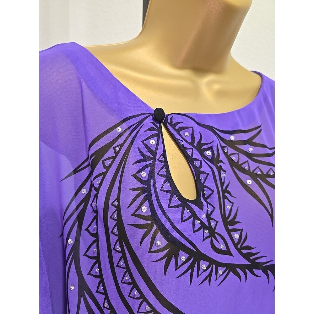 Bob Mackie Designer Purple Sheer Sequin Beaded Tunic Womens Sz 2X Cocktail Flowy